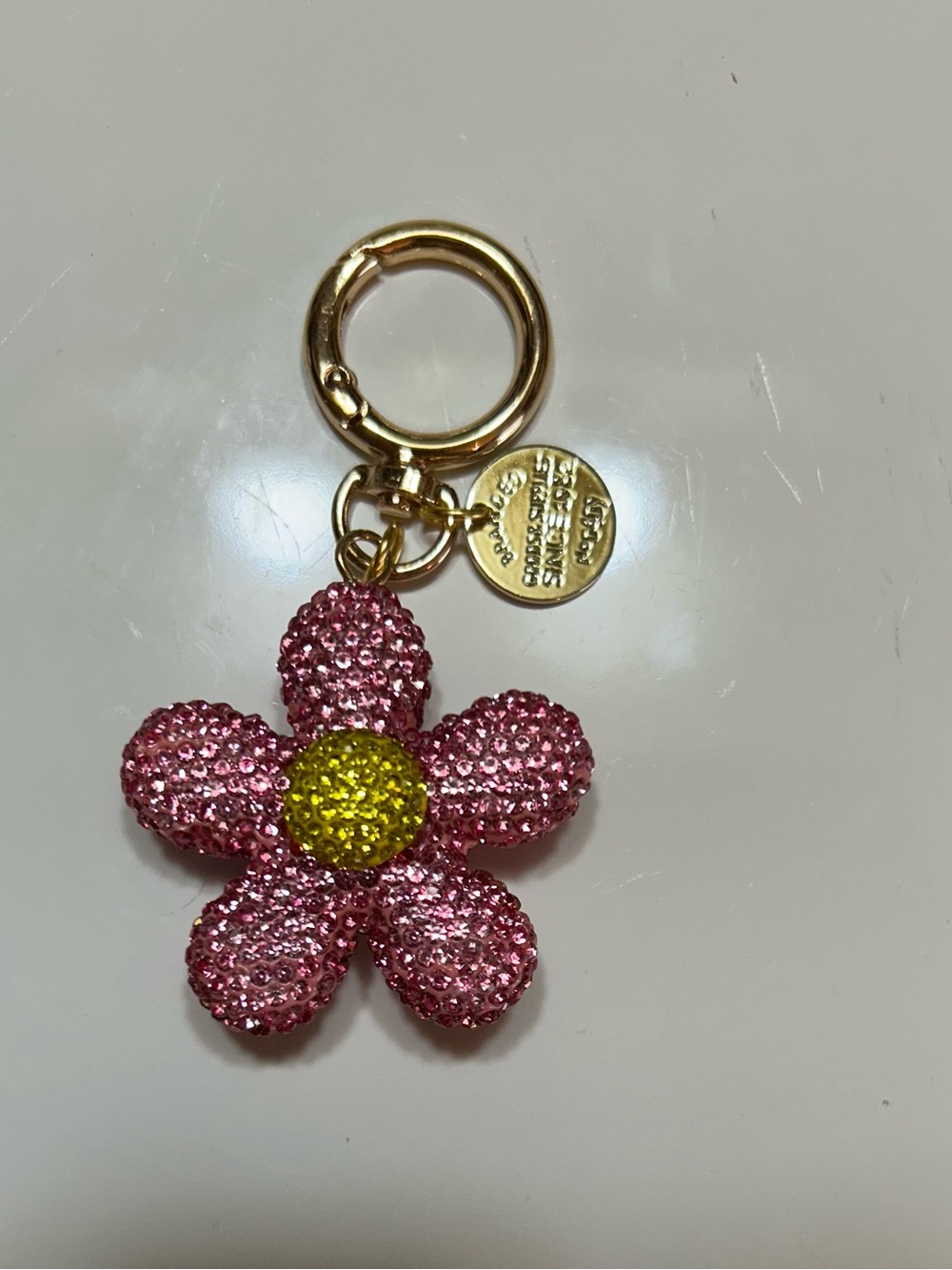 Rhinestone Crystal Daisy Key Chain/Bag Charm with Gold Hardware
